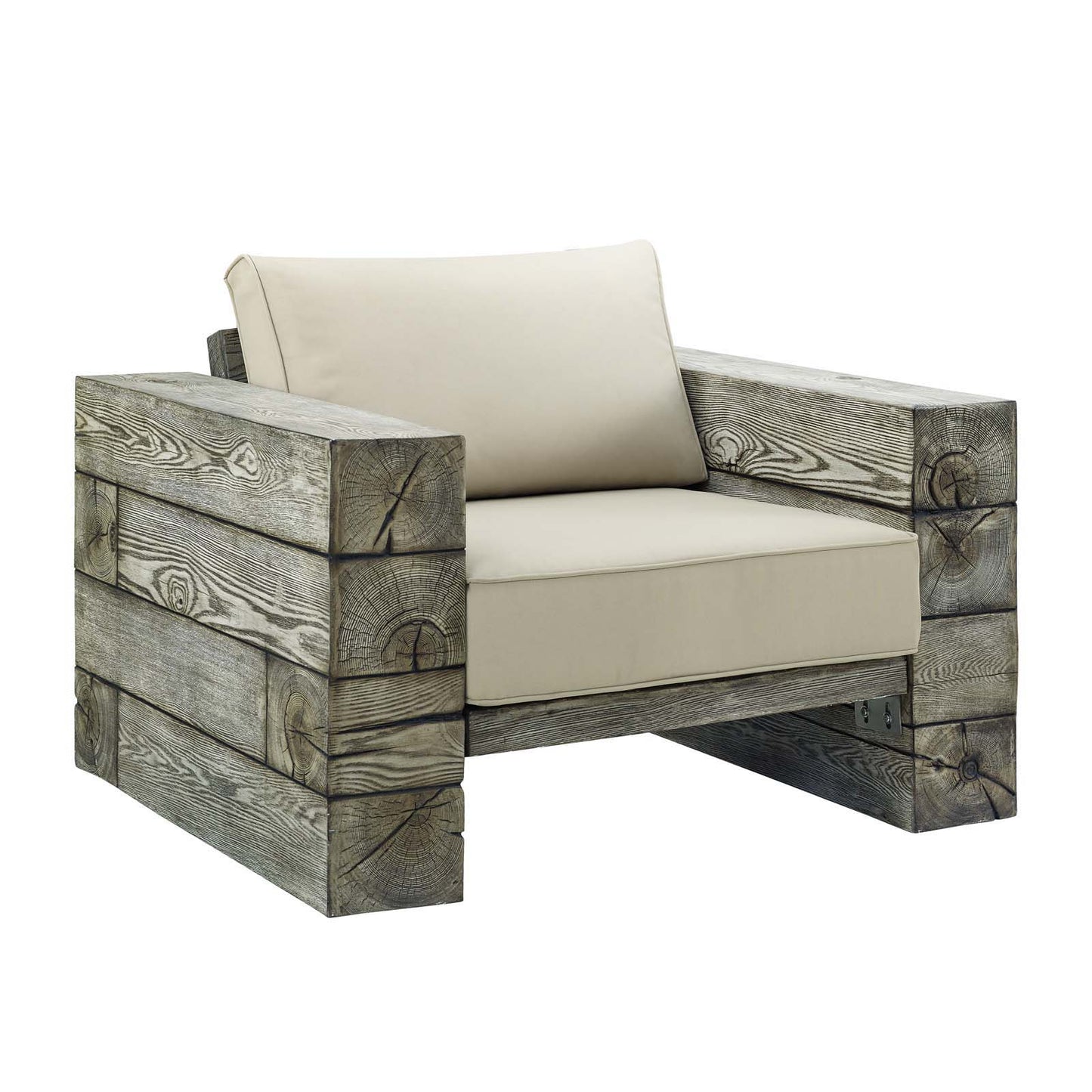 Manteo Rustic Coastal Outdoor Patio Sunbrella 4 Piece Set Light Gray Beige by Modway