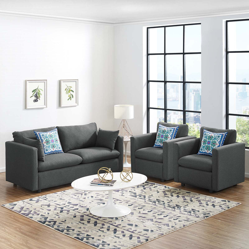 Activate 3 Piece Upholstered Fabric Set Gray | Polyester by Modway