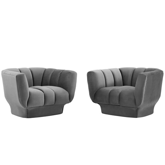 Entertain Vertical Channel Tufted Performance Velvet Armchair Set of 2 by Modway