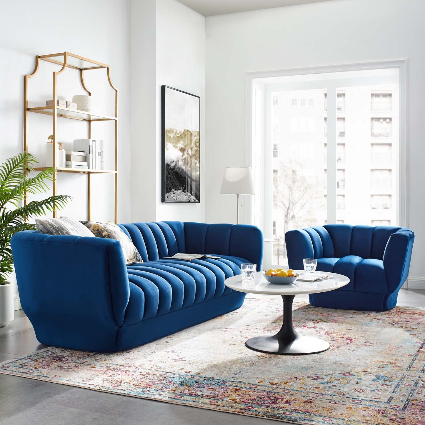 Entertain Vertical Channel Tufted Performance Velvet Sofa and Armchair Set by Modway