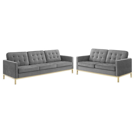 Loft Gold Stainless Steel Leg Performance Velvet Sofa and Loveseat Set by Modway