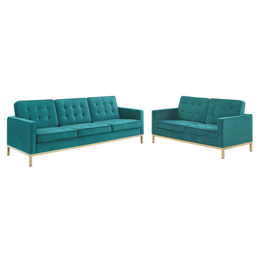 Loft Gold Stainless Steel Leg Performance Velvet Sofa and Loveseat Set by Modway