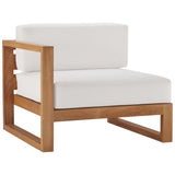Upland Outdoor Patio Teak Wood Left-Arm Chair Natural White by Modway