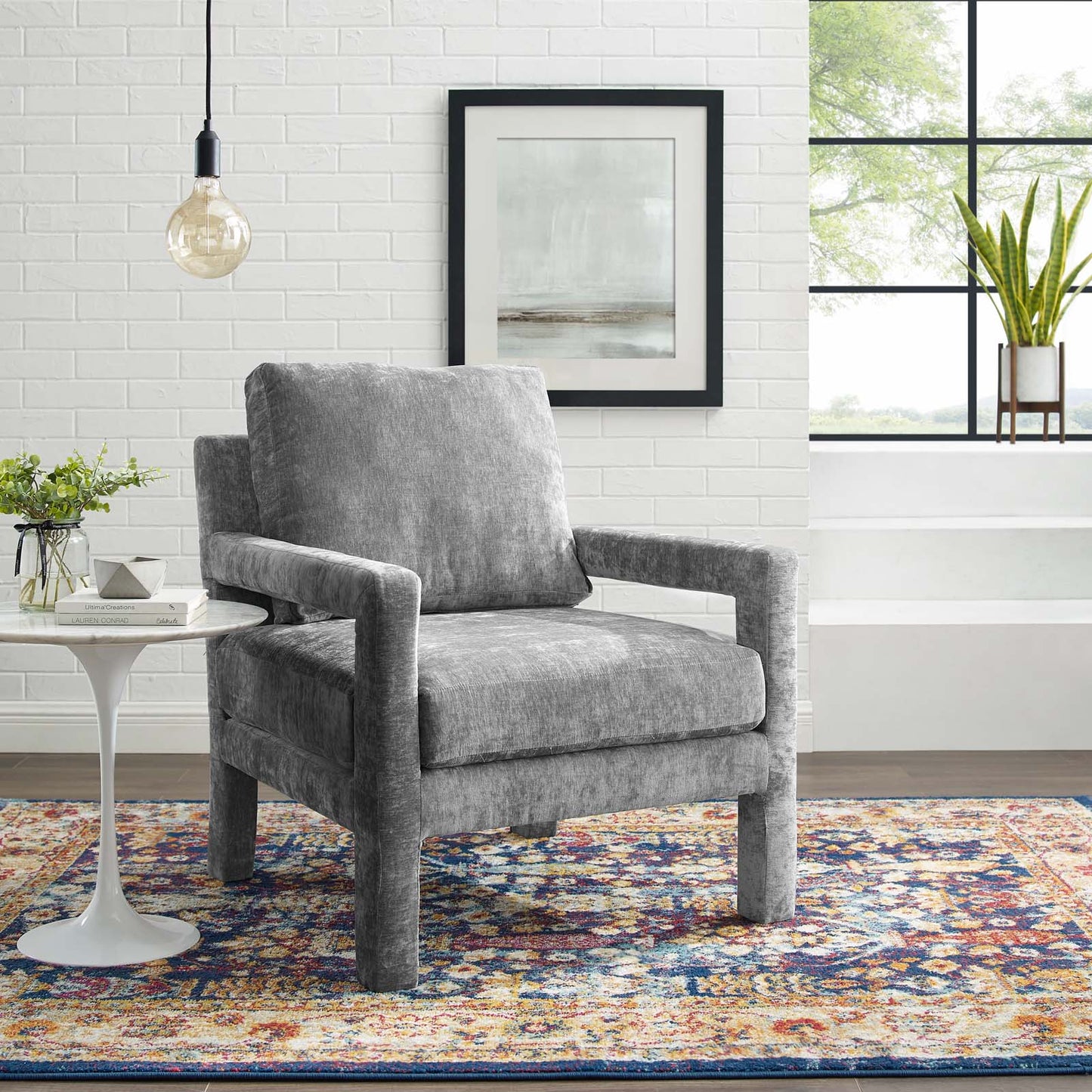 Rehearse Performance Velvet Armchair Gray | Polyester by Modway
