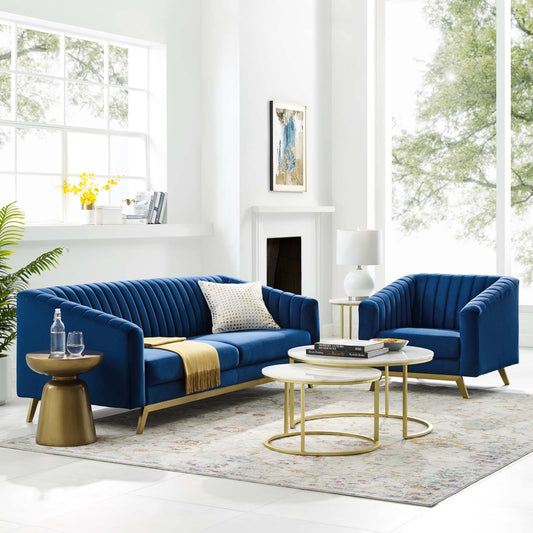 Valiant Vertical Channel Tufted Performance Velvet Sofa and Armchair Set by Modway