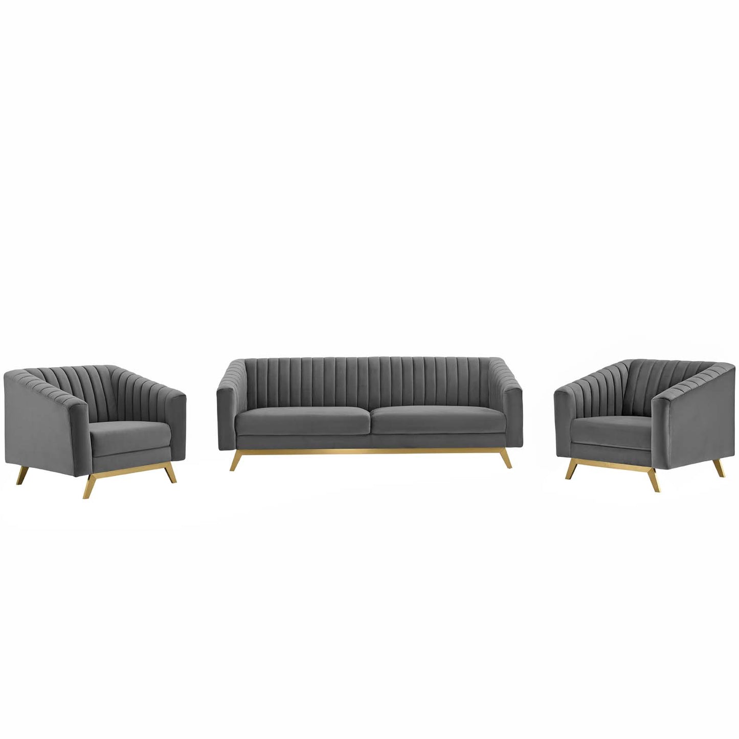 Valiant Vertical Channel Tufted Upholstered Performance Velvet 3 Piece Set by Modway