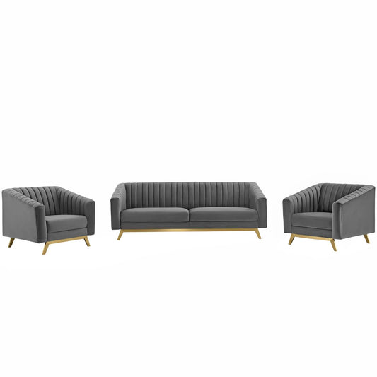 Valiant Vertical Channel Tufted Upholstered Performance Velvet 3 Piece Set by Modway