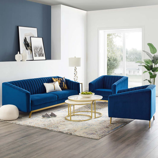 Valiant Vertical Channel Tufted Upholstered Performance Velvet 3 Piece Set by Modway