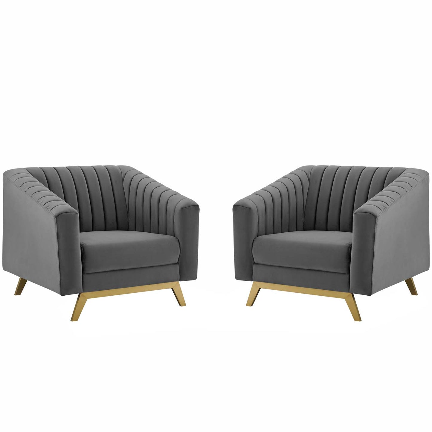Valiant Vertical Channel Tufted Upholstered Performance Velvet Armchair Set of 2 by Modway
