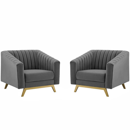 Valiant Vertical Channel Tufted Upholstered Performance Velvet Armchair Set of 2 by Modway