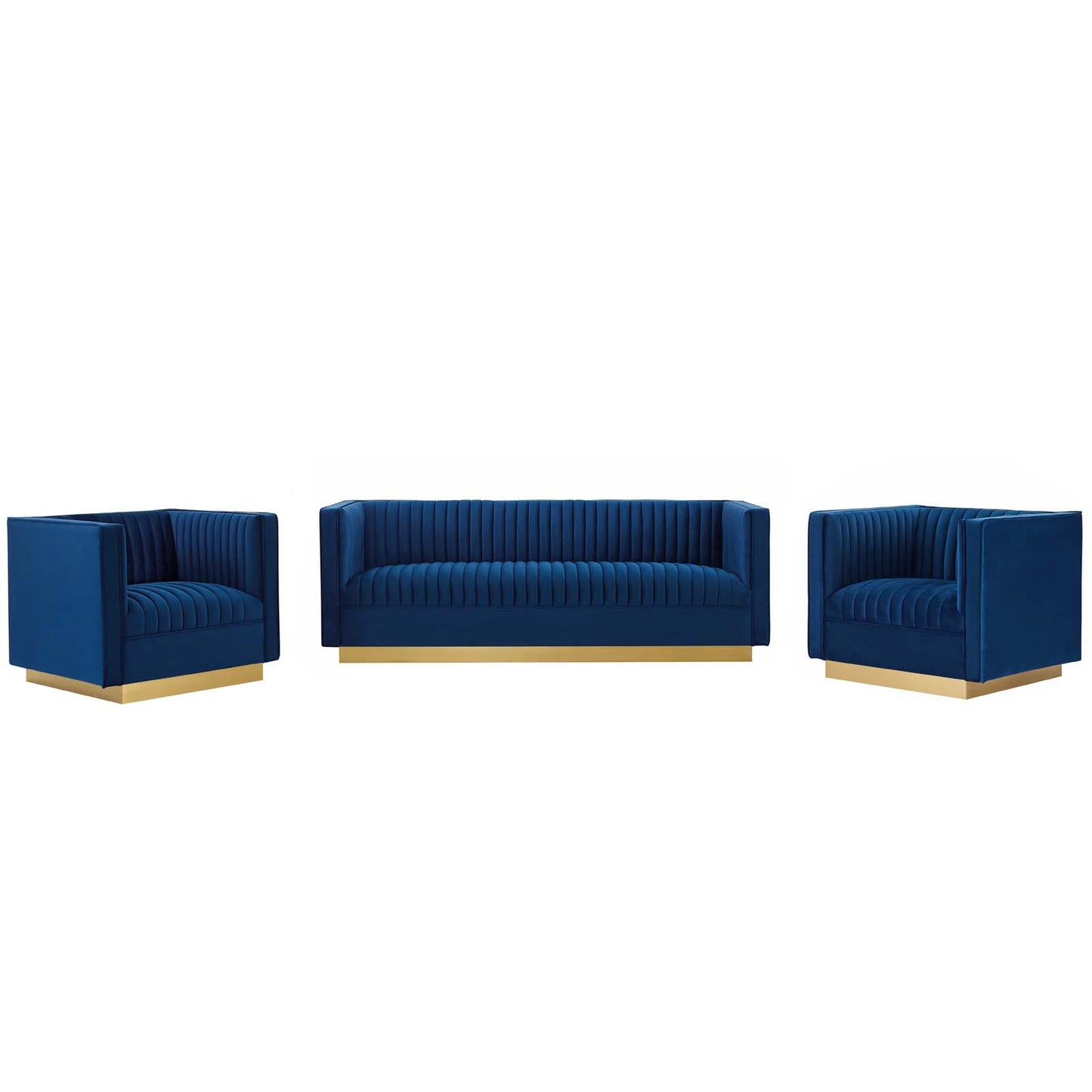 Sanguine 3 Piece Vertical Channel Tufted Upholstered Performance Velvet Set by Modway