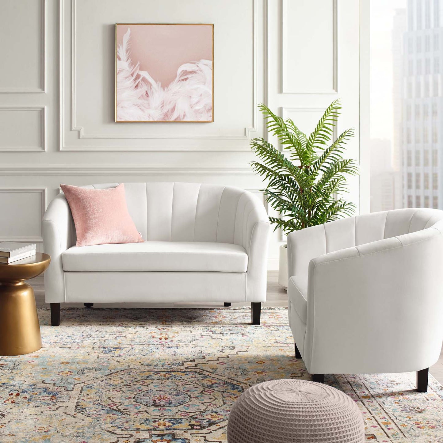 Prospect Channel Tufted Performance Velvet Loveseat and Armchair Set White by Modway