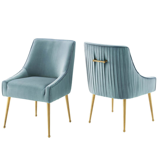 Discern Pleated Back Upholstered Performance Velvet Dining Chair Set of 2  by Modway