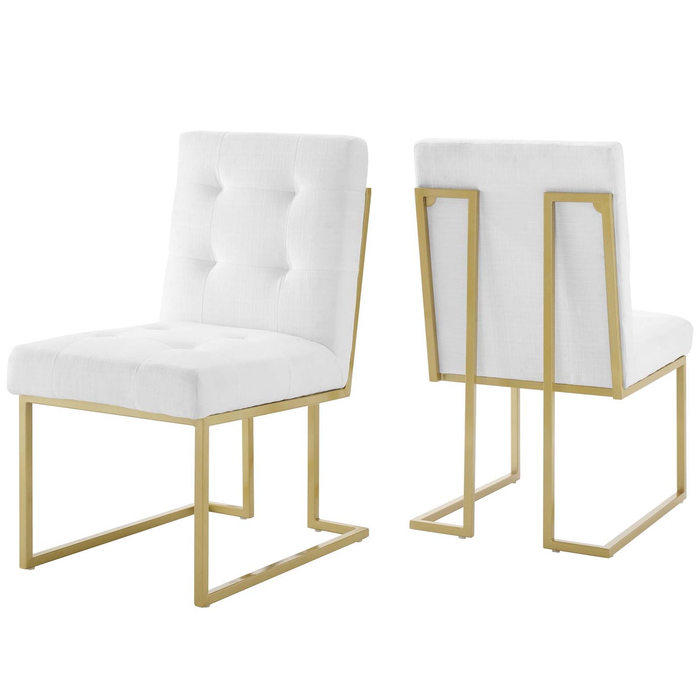 Privy Gold Stainless Steel Upholstered Fabric Dining Accent Chair Set of 2 | Polyester by Modway