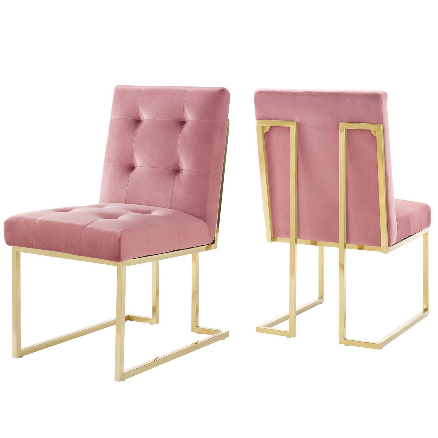 Privy Gold Stainless Steel Performance Velvet Dining Chair Set of 2 by Modway