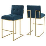Privy Gold Stainless Steel Performance Velvet Bar Stool Set of 2 by Modway