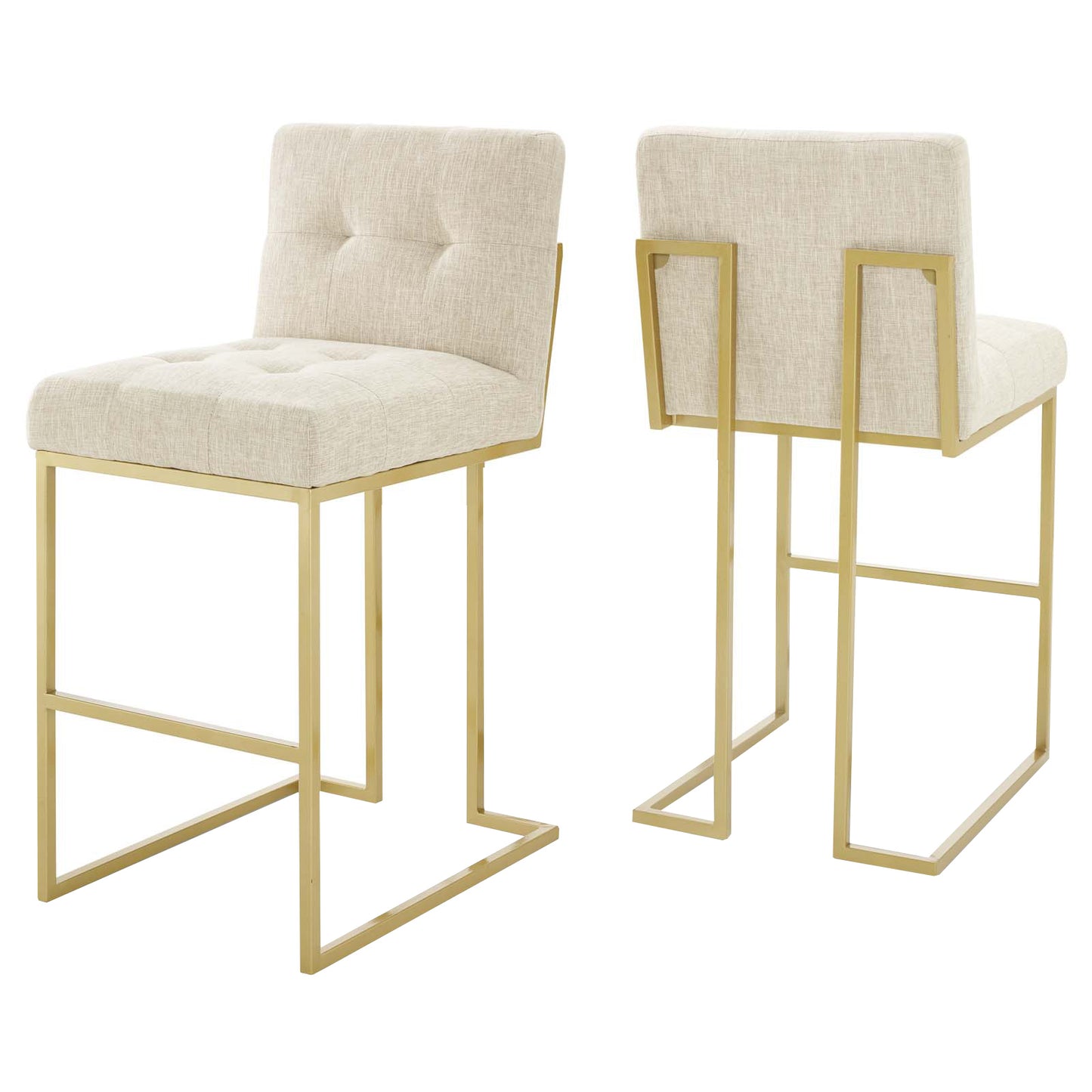 Privy Gold Stainless Steel Performance Velvet Bar Stool Set of 2 by Modway