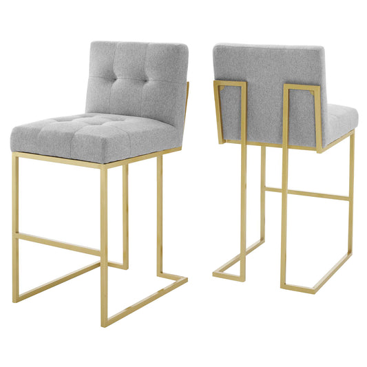 Privy Gold Stainless Steel Performance Velvet Bar Stool Set of 2 by Modway