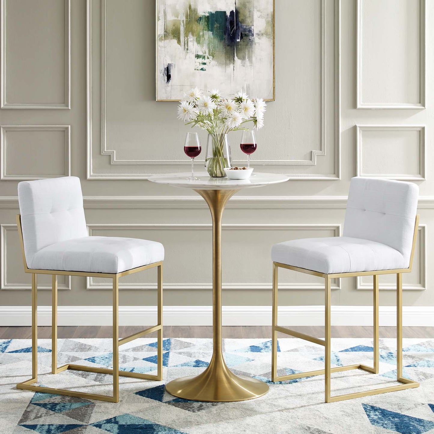 Privy Gold Stainless Steel Performance Velvet Bar Stool Set of 2 by Modway