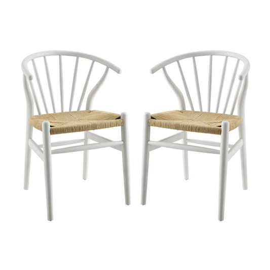 Flourish Spindle Wood Dining Side Chair Set of 2 White by Modway