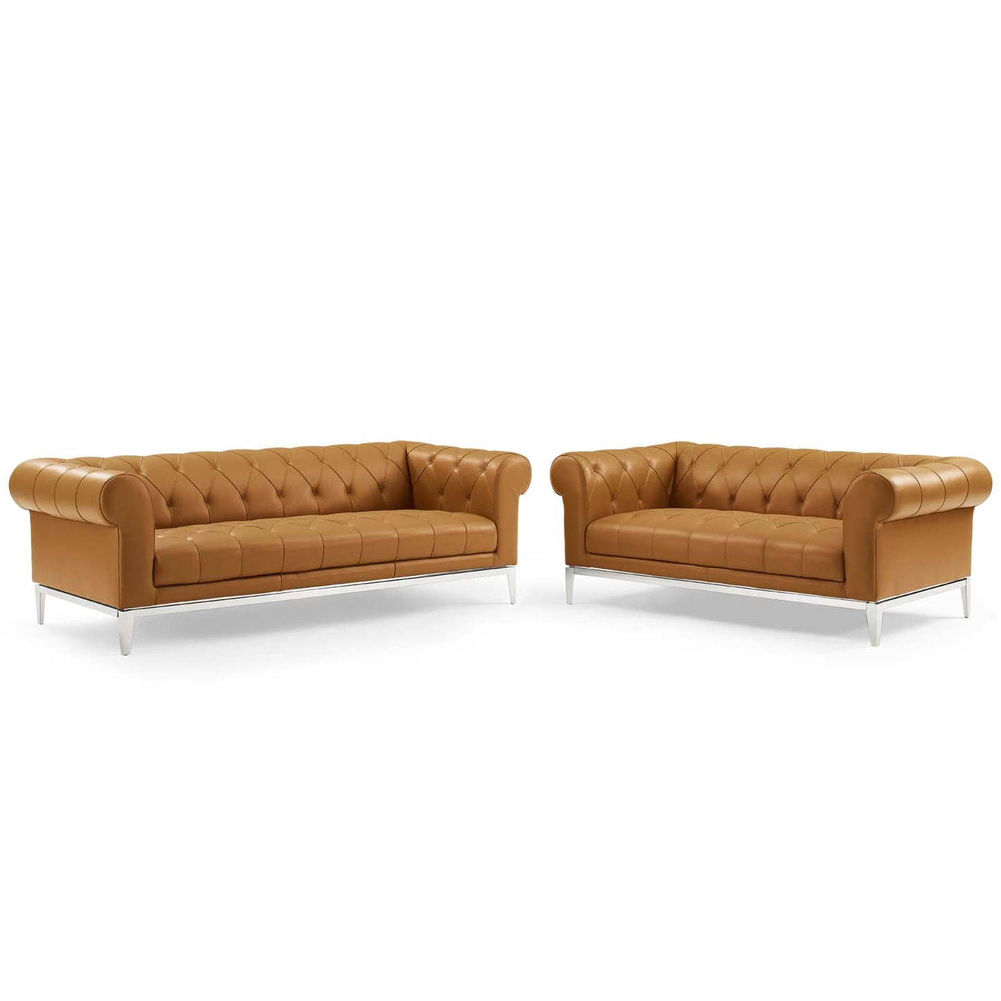 Idyll Tufted Upholstered Leather Sofa and Loveseat Set Tan by Modway
