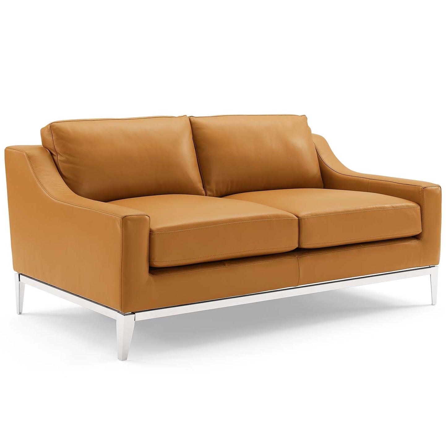 Harness Stainless Steel Base Leather Loveseat & Armchair Set Tan by Modway