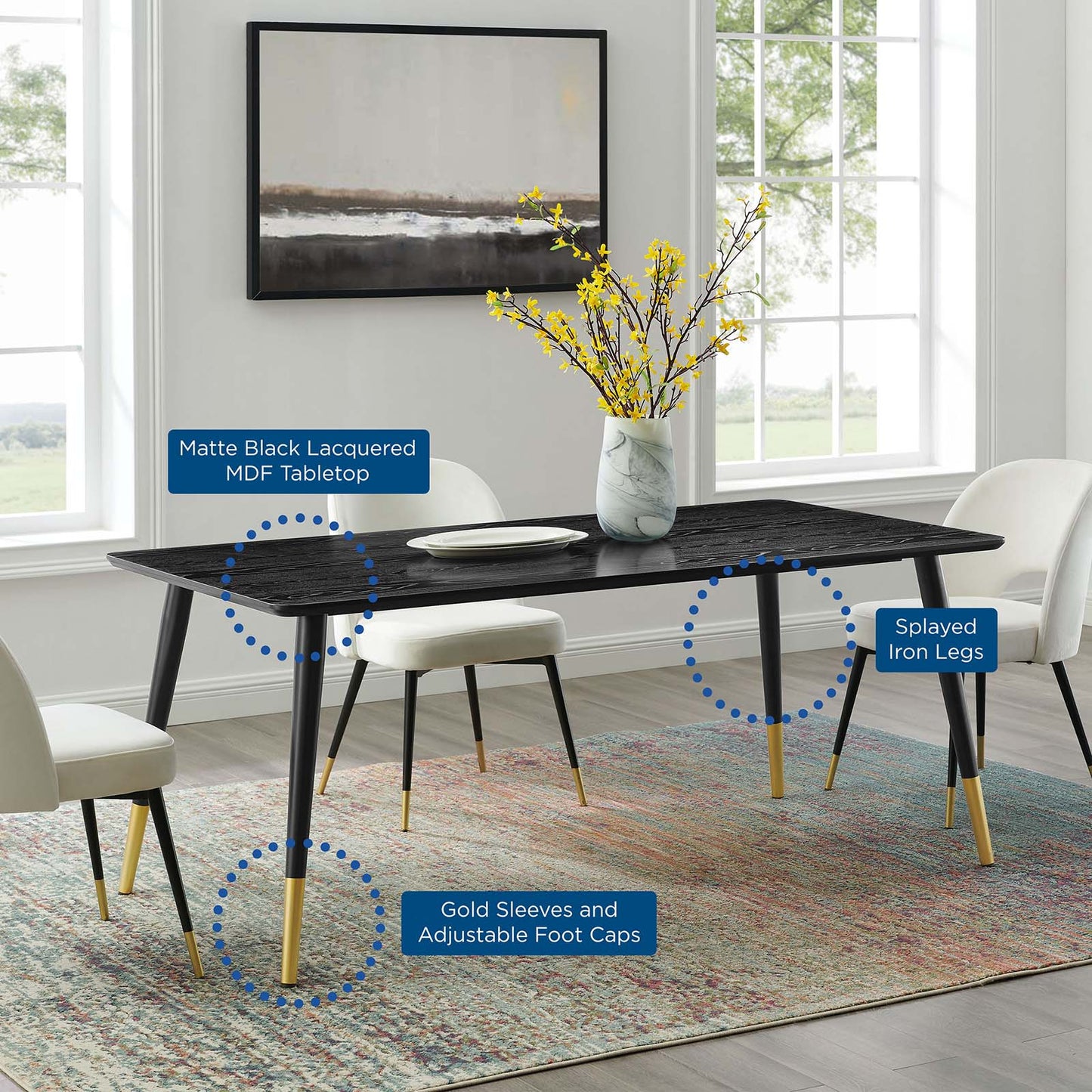 Vigor Rectangular Dining Table Black by Modway