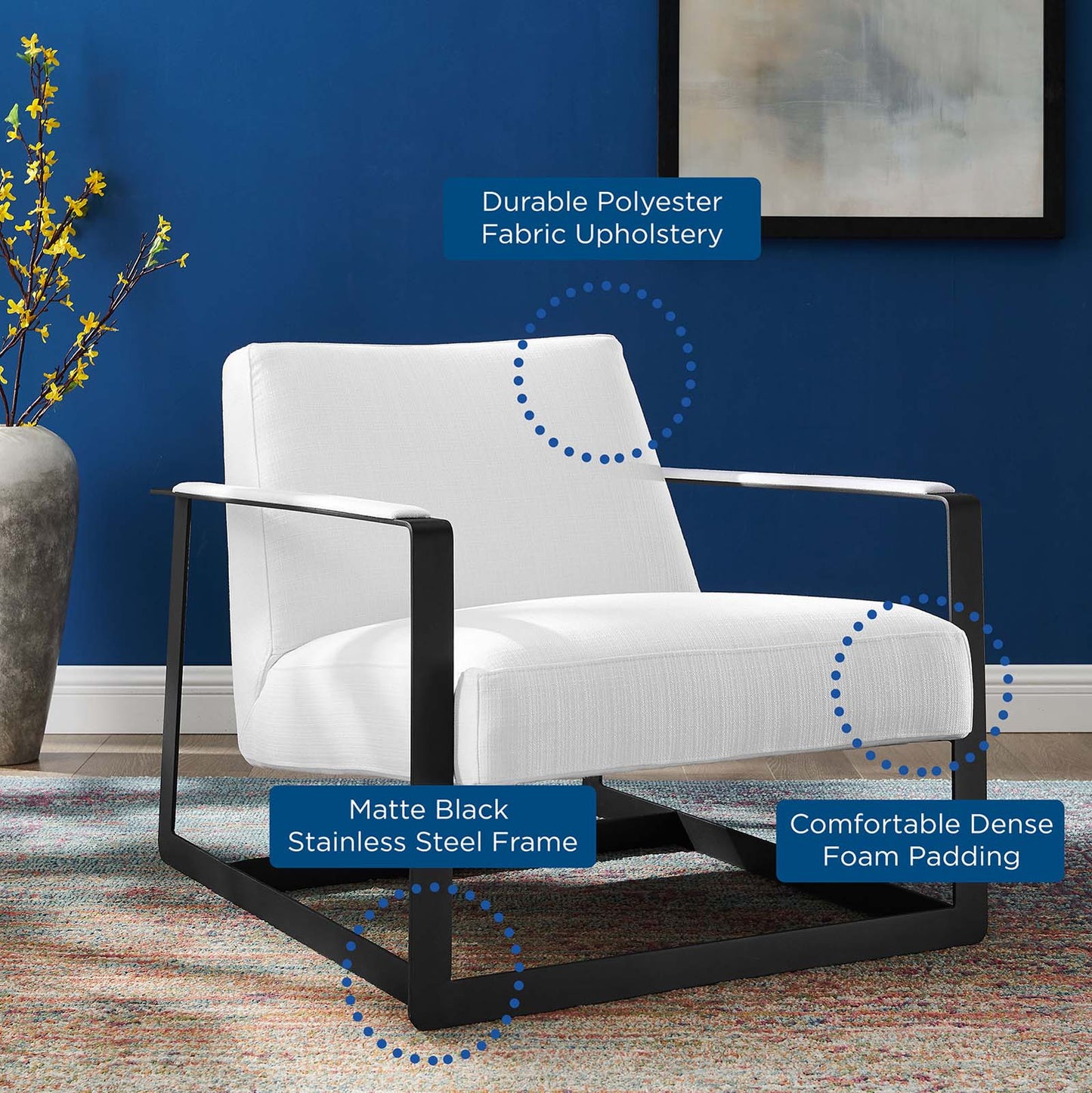 Seg Upholstered Accent Chair Black White | Polyester by Modway