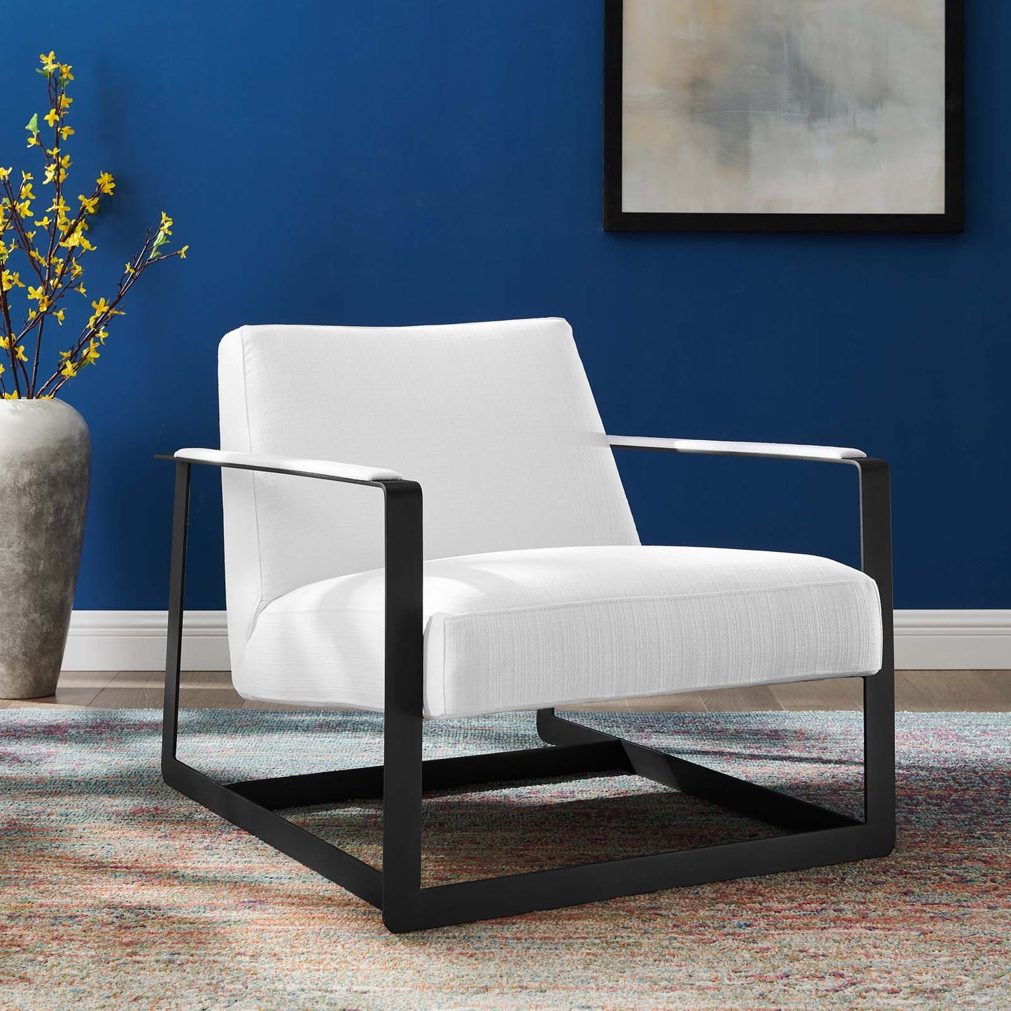 Seg Upholstered Accent Chair Black White | Polyester by Modway