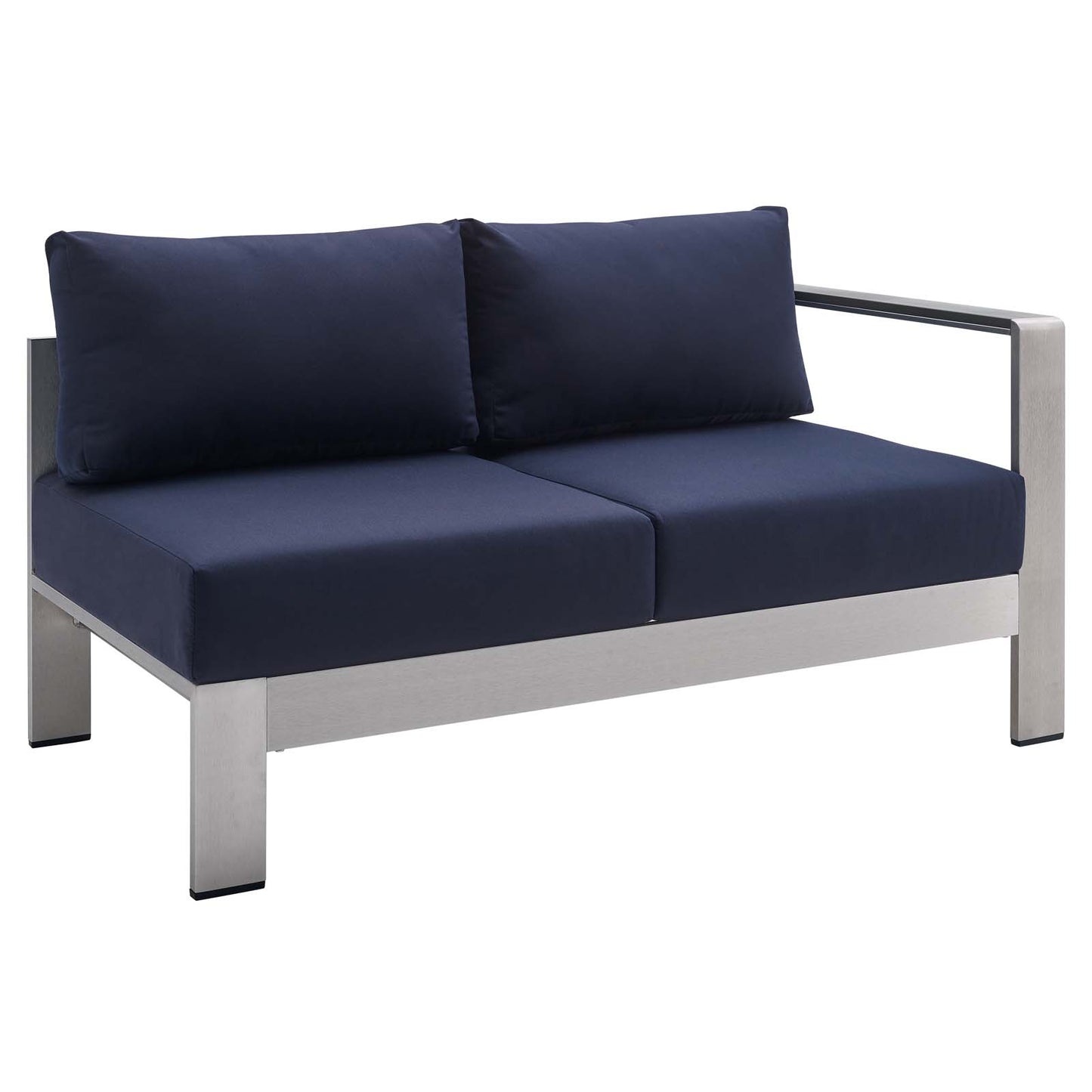 Shore Sunbrella Fabric Aluminum Outdoor Patio RightArm Loveseat Silver Navy by Modway