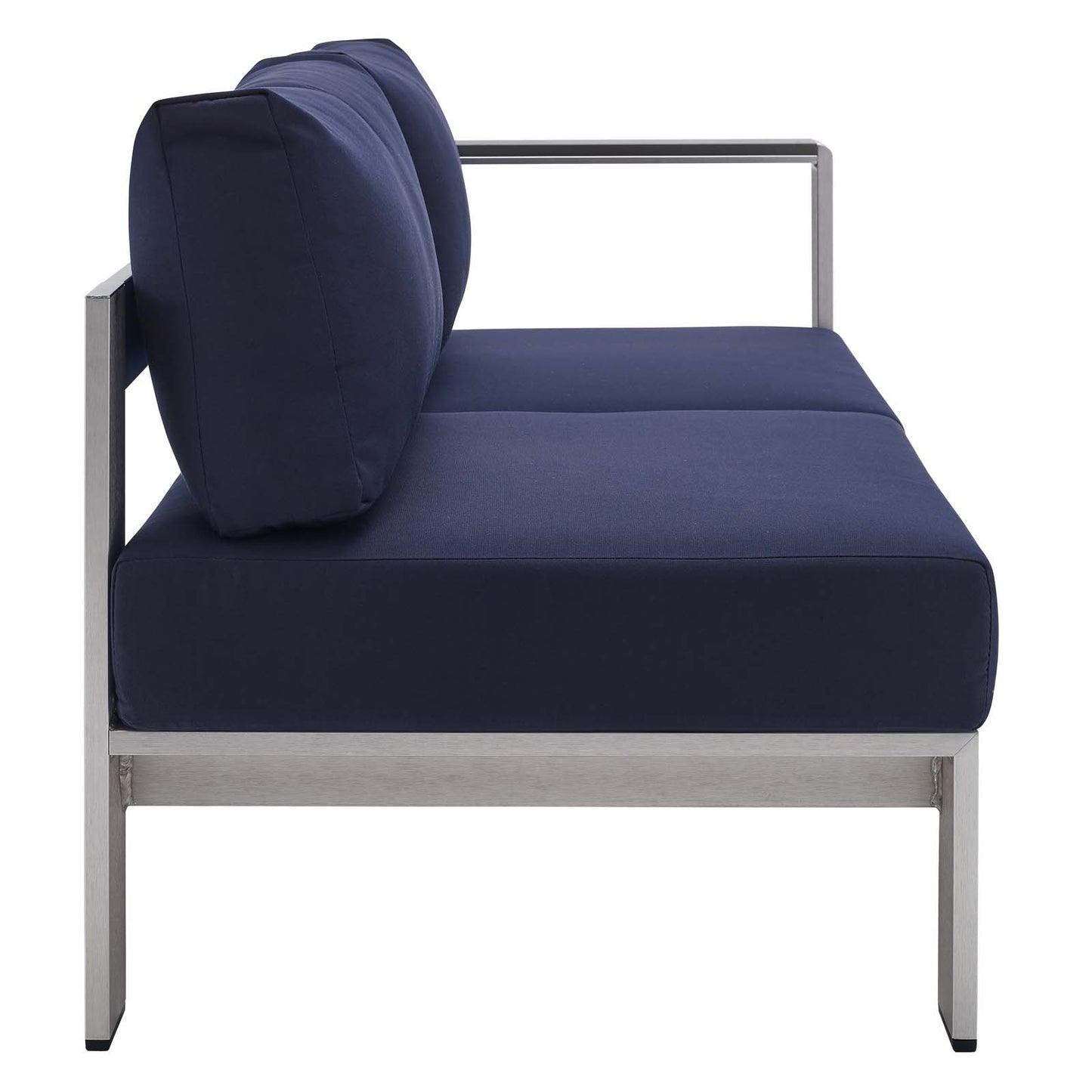 Shore Sunbrella Fabric Aluminum Outdoor Patio RightArm Loveseat Silver Navy by Modway