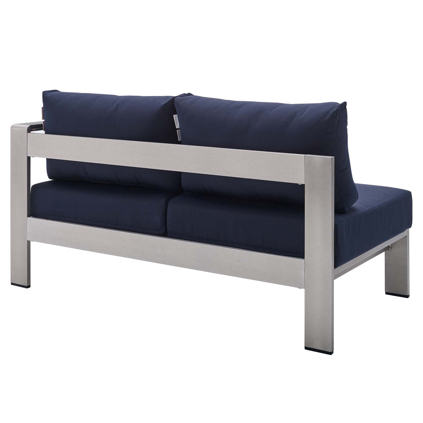Shore Sunbrella Fabric Aluminum Outdoor Patio RightArm Loveseat Silver Navy by Modway