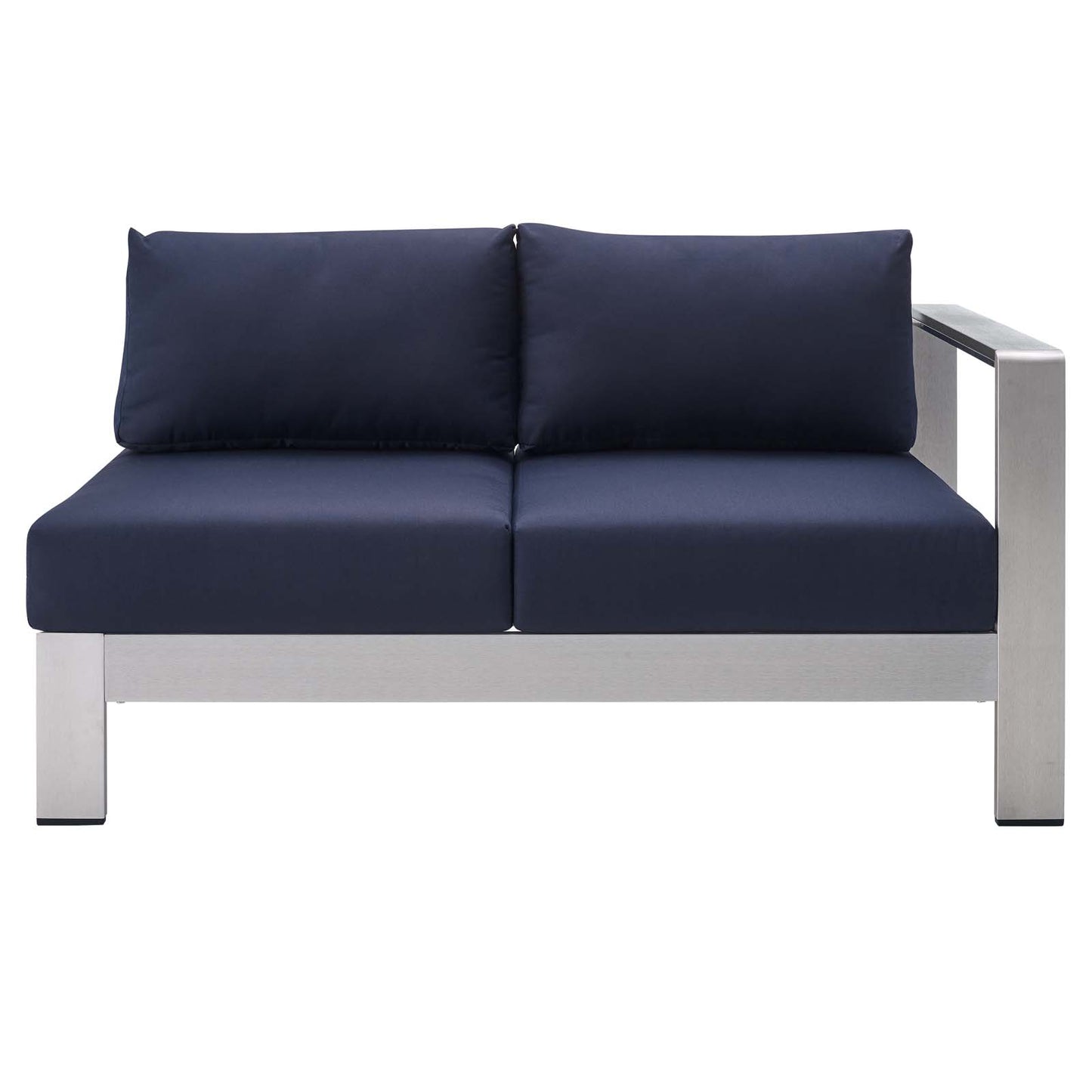 Shore Sunbrella Fabric Aluminum Outdoor Patio RightArm Loveseat Silver Navy by Modway