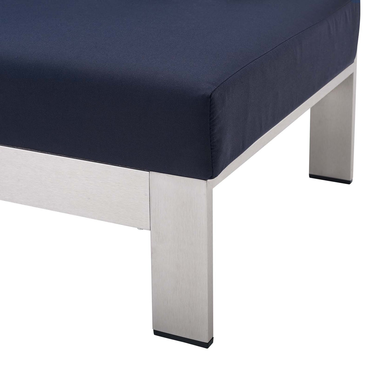Shore Sunbrella Fabric Aluminum Outdoor Patio RightArm Loveseat Silver Navy by Modway