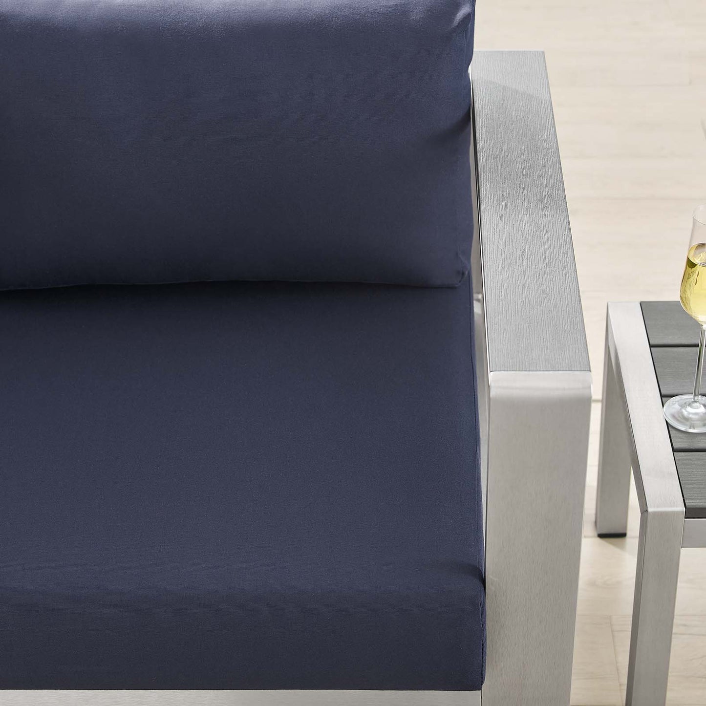 Shore Sunbrella Fabric Aluminum Outdoor Patio RightArm Loveseat Silver Navy by Modway