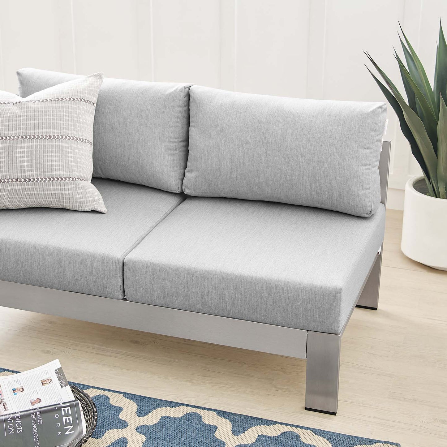 Shore Sunbrella Fabric Aluminum Outdoor Patio Left-Arm Loveseat by Modway