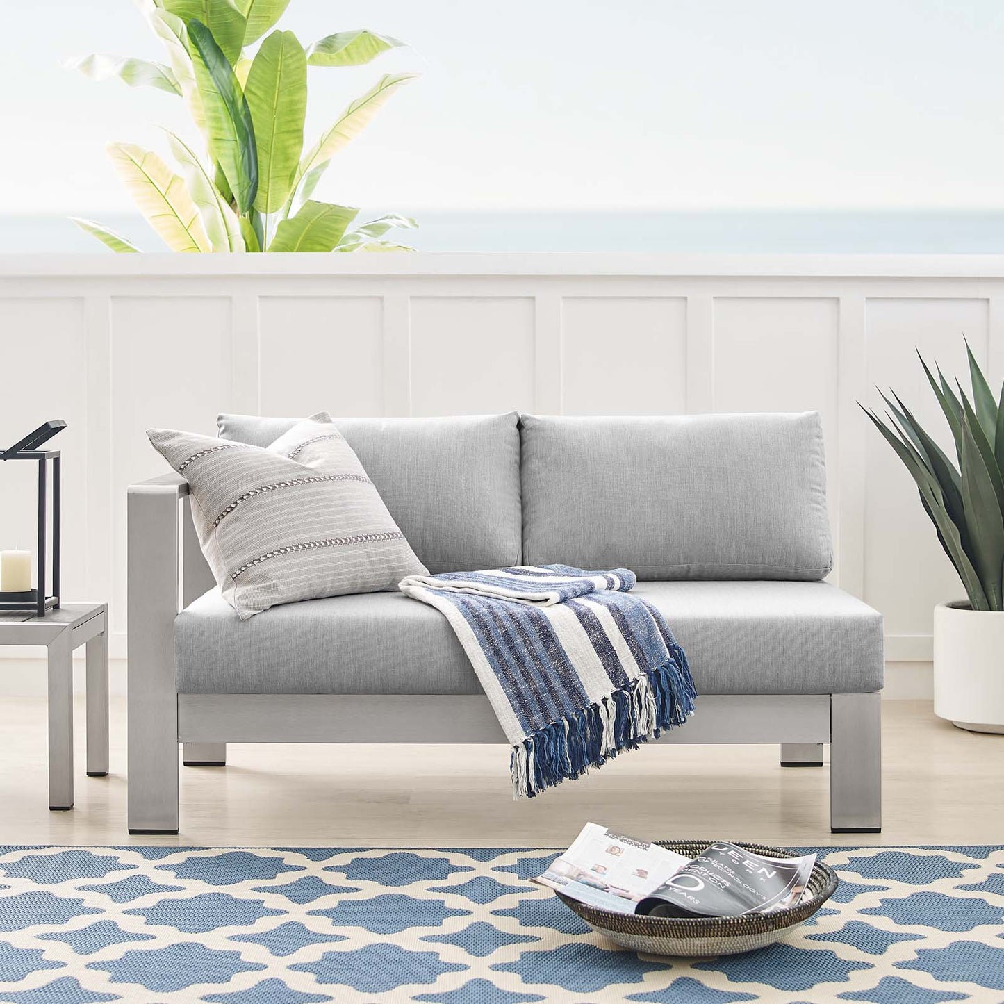 Shore Sunbrella Fabric Aluminum Outdoor Patio Left-Arm Loveseat by Modway