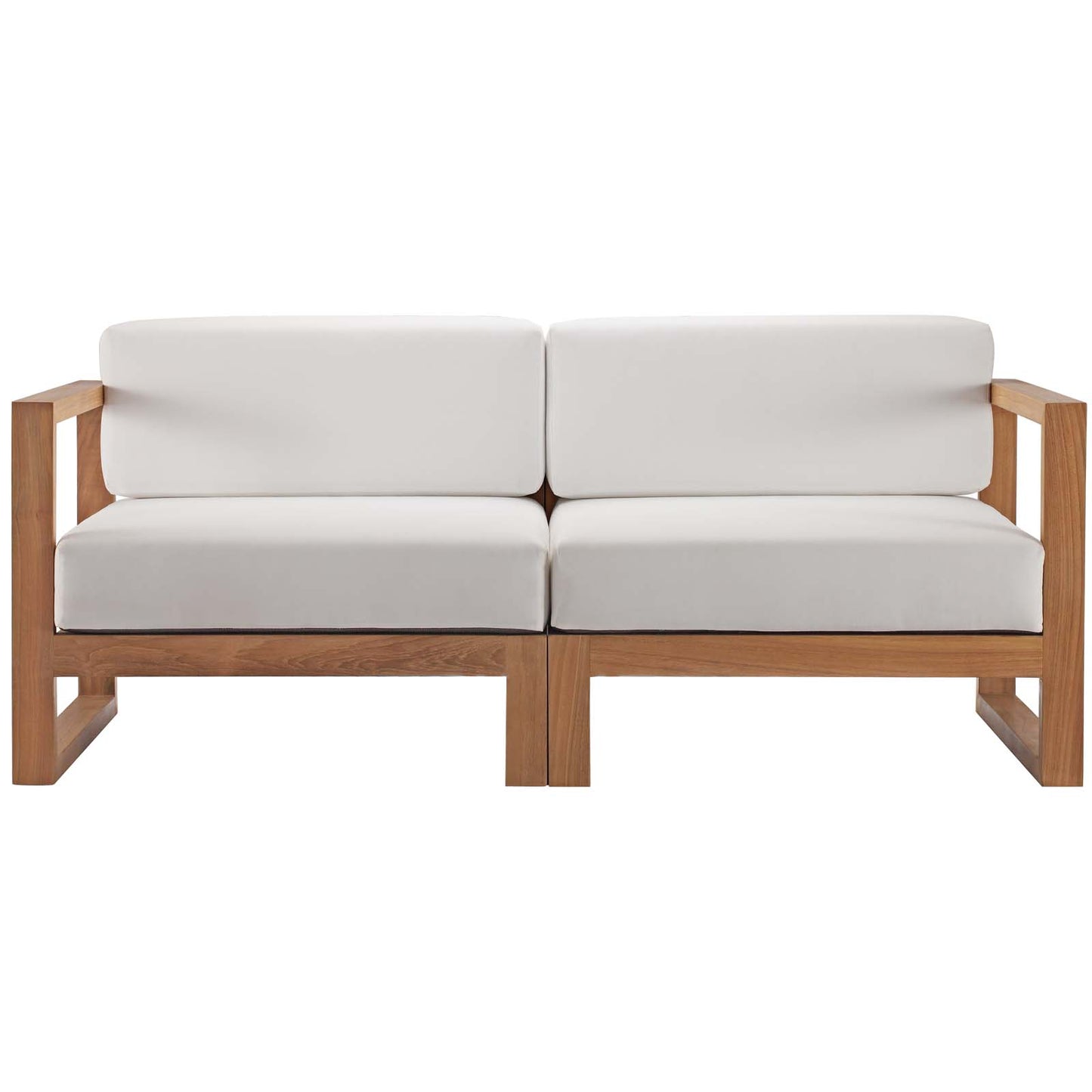 Upland Outdoor Patio Teak Wood 2-Piece Sectional Sofa Loveseat Natural White by Modway