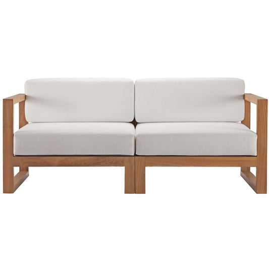 Upland Outdoor Patio Teak Wood 2-Piece Sectional Sofa Loveseat Natural White by Modway