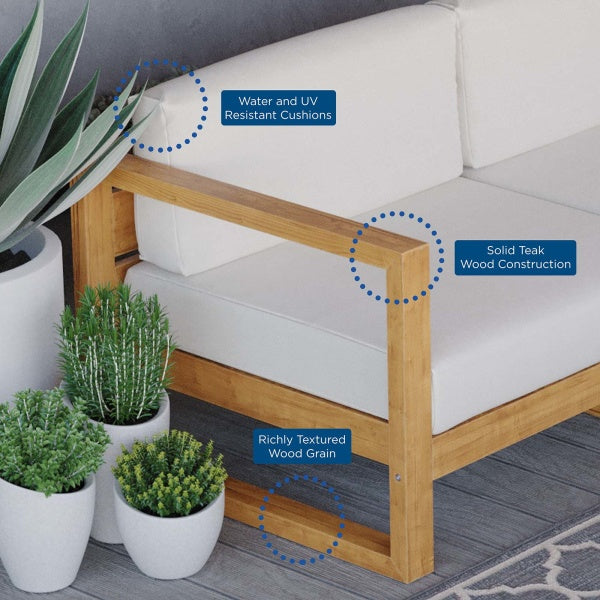 Upland Outdoor Patio Teak Wood 4-Piece Furniture Set Natural White by Modway