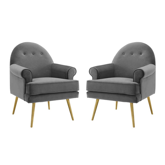 Revive Armchair Performance Velvet Set of 2 Navy by Modway