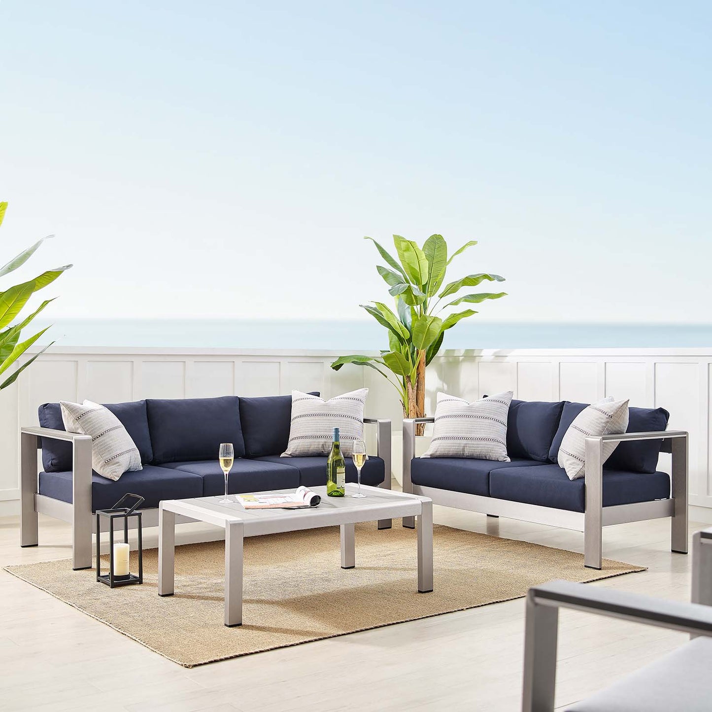 Shore Sunbrella Fabric Outdoor Patio Aluminum 3 Piece Set by Modway