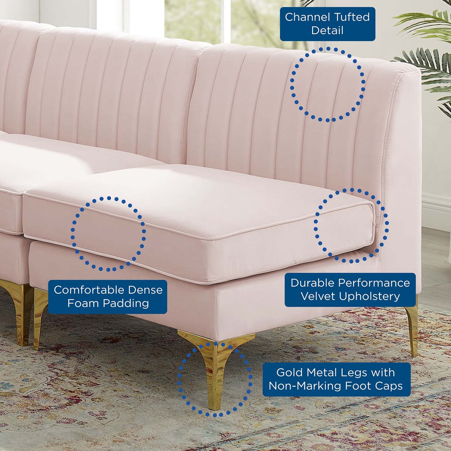Triumph Channel Tufted Performance Velvet 5-Piece Sectional Sofa by Modway