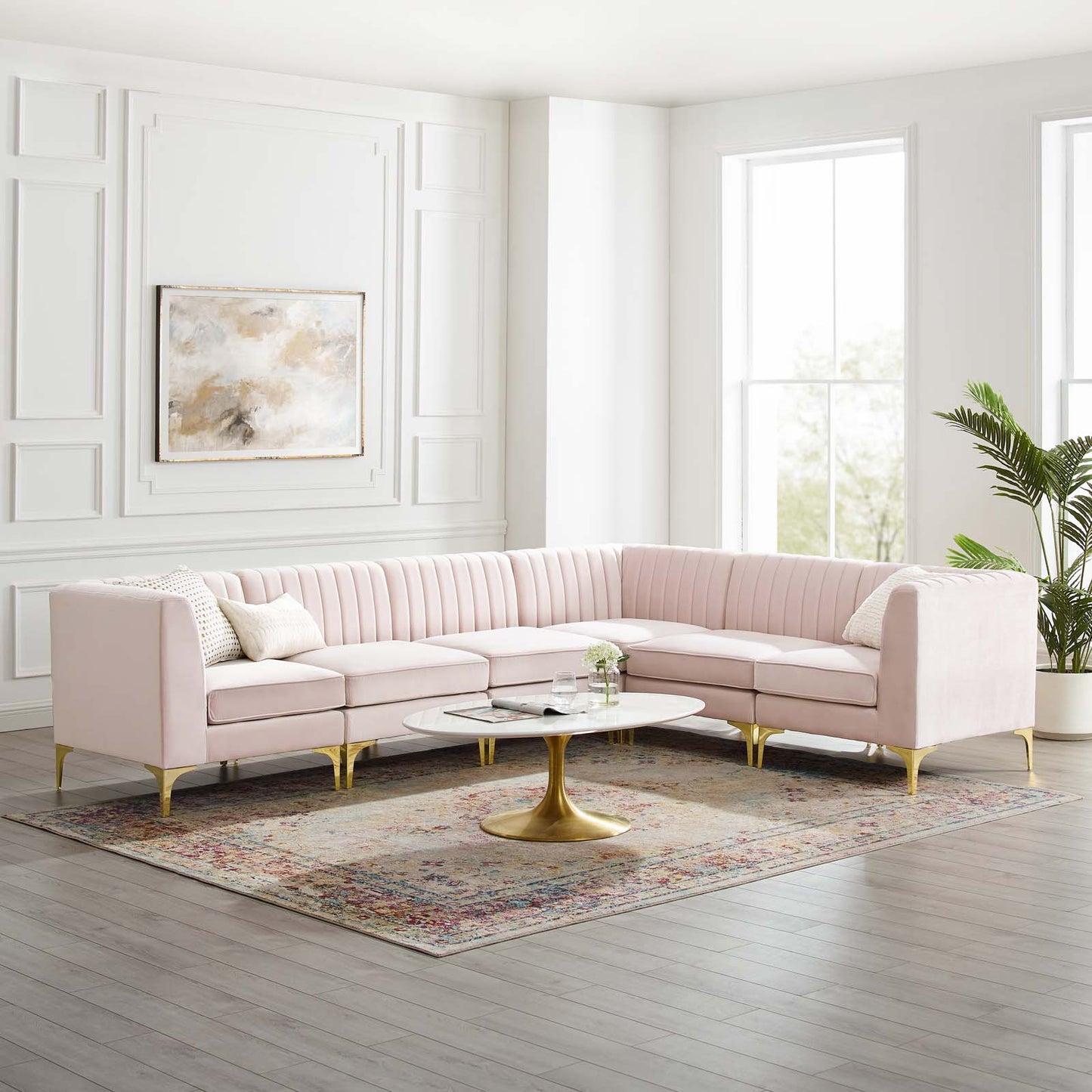 Triumph Channel Tufted Performance Velvet 6-Piece Sectional Sofa by Modway