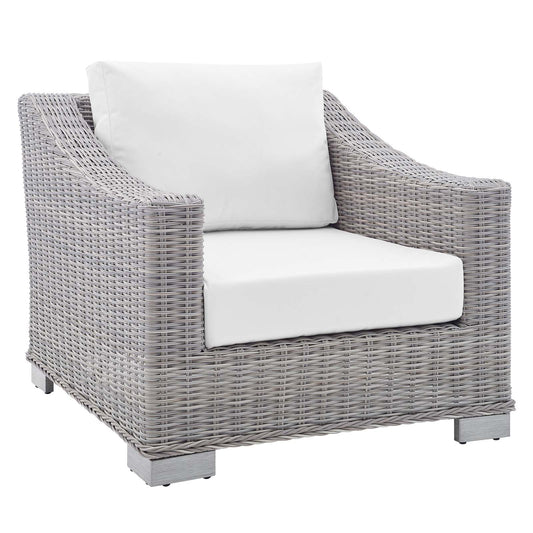 Conway Sunbrella Outdoor Patio Wicker Rattan 4-Piece Furniture Set in Light Gray White by Modway