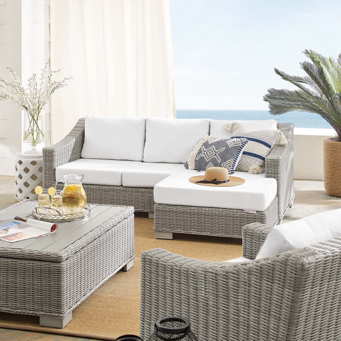 Conway Sunbrella Outdoor Patio Wicker Rattan 5 Pieces Furniture Set by Modway