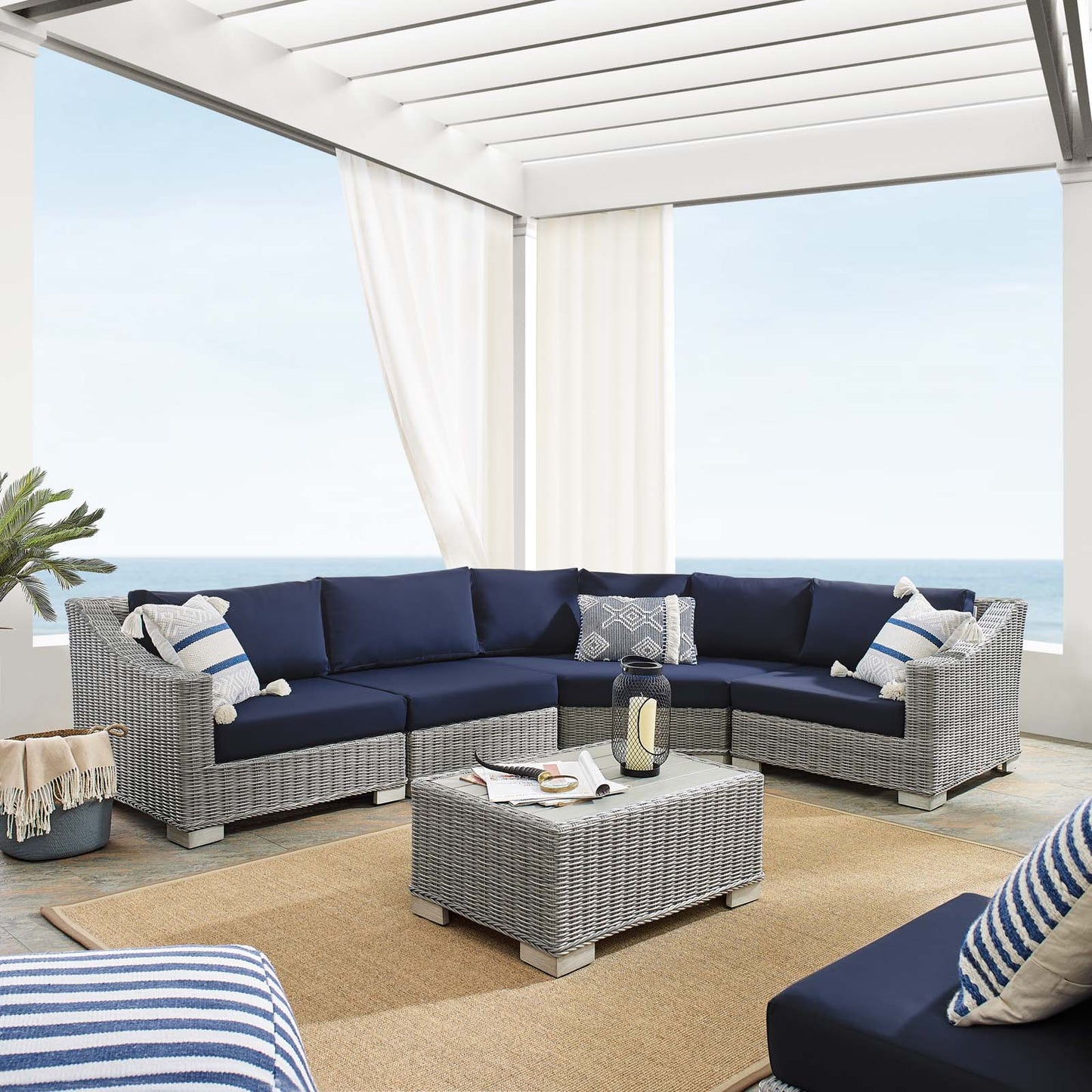Conway Sunbrella Outdoor Patio Wicker Rattan 5-Piece Sectional Sofa Set by Modway