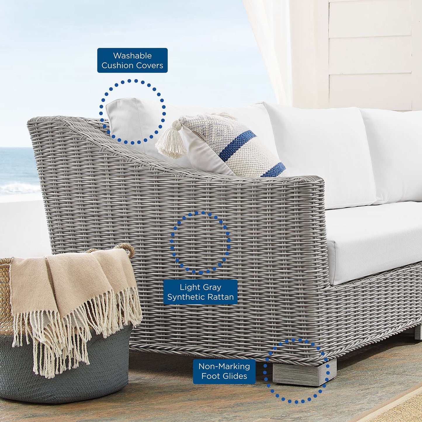 Conway Sunbrella Outdoor Patio Wicker Rattan 5-Piece Sectional Sofa Set by Modway