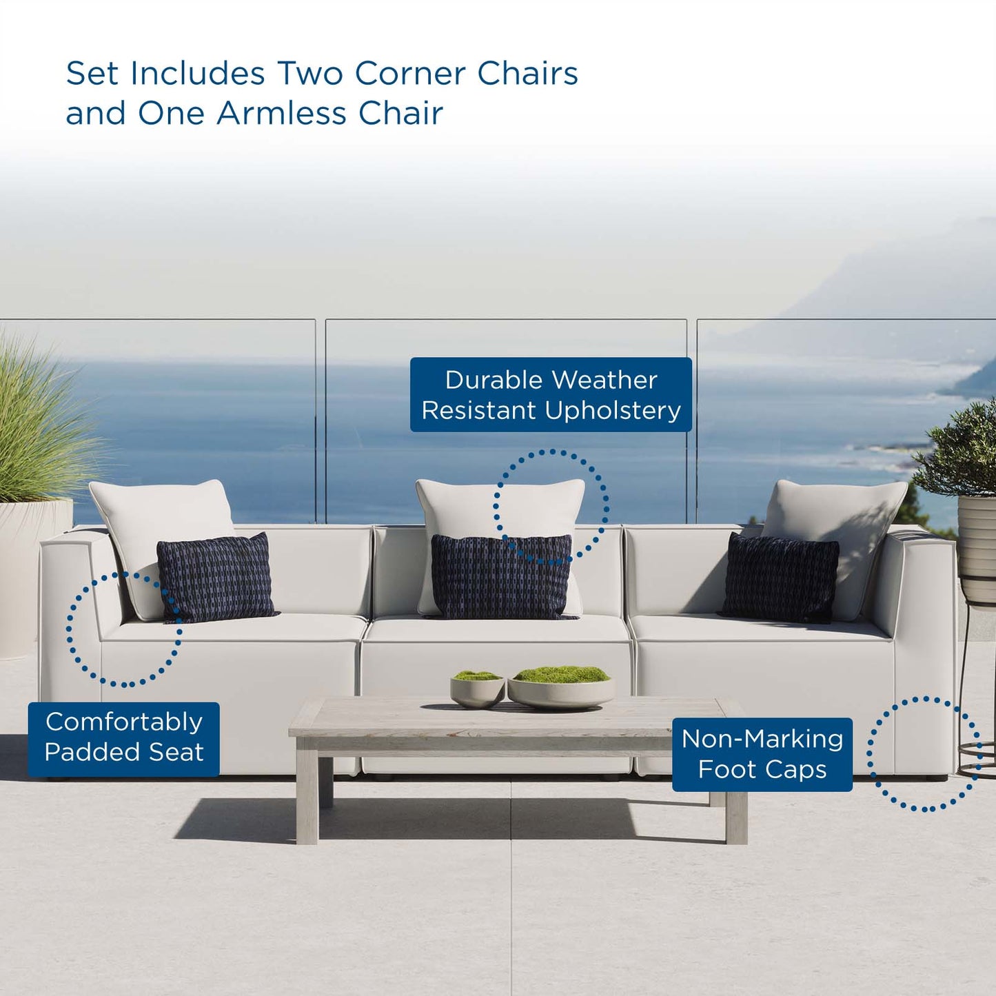 Saybrook Outdoor Patio Upholstered 3-Piece Sectional Sofa by Modway