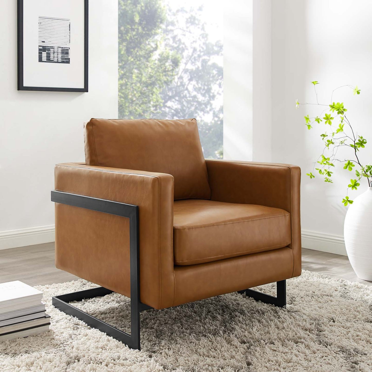 Posse Vegan Leather Accent Chair Black Tan by Modway